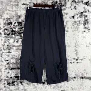 Oh My Gauze Black Gauze Pants Womens Size 1 Drawstring Pockets Cropped Casual
